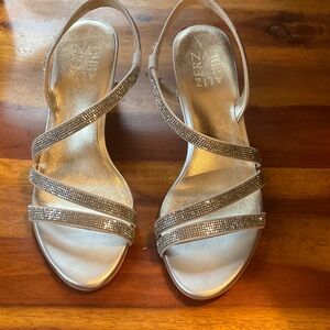 Naturalizer Silver Crystal-Strap Slingback Heels